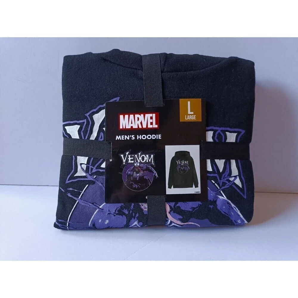Venom Pullover Hoodie Men's Size Large Graphic Print Black Long Sleeve